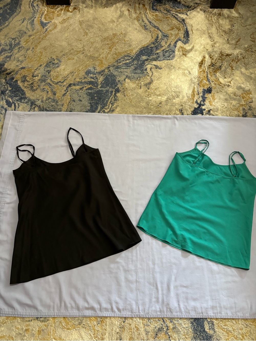 DKNY Slim Strap Camisoles — Black and Teal Green
